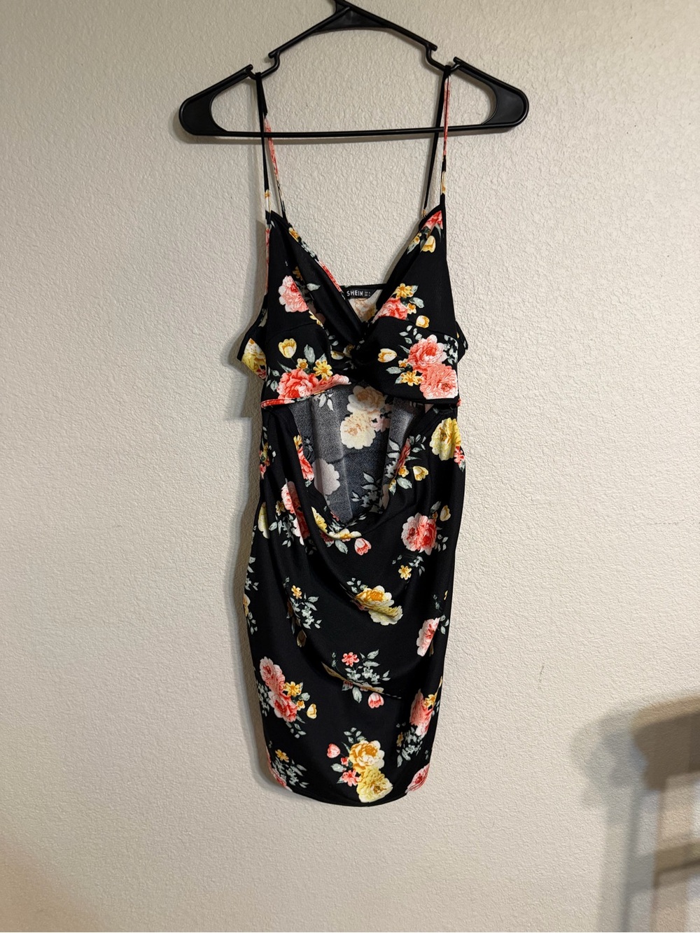 SHEIN Black Floral Cutout Mini Dress